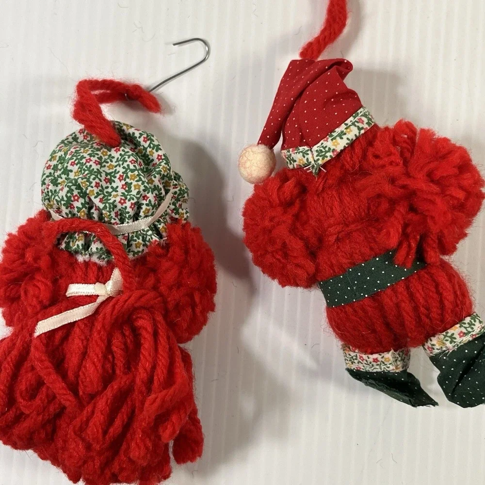 Mr. & Mrs. Santa Claus Christmas Ornament Handmade Yarn Holiday Decor